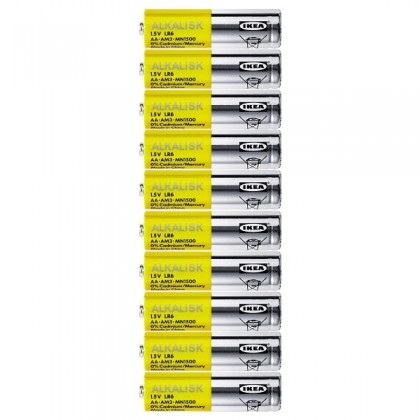 IKEA ALKALISK LR6 AA 1.5V Battery alkaline 10 pieces IKEA ALKALISK LR6 AA 1.5V Battery alkaline 10 pieces